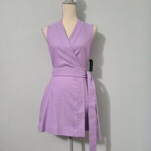 BONDI BORN Tortuga Organic Linen And Cotton-blend Wrap Mini Dress Purple NWT S